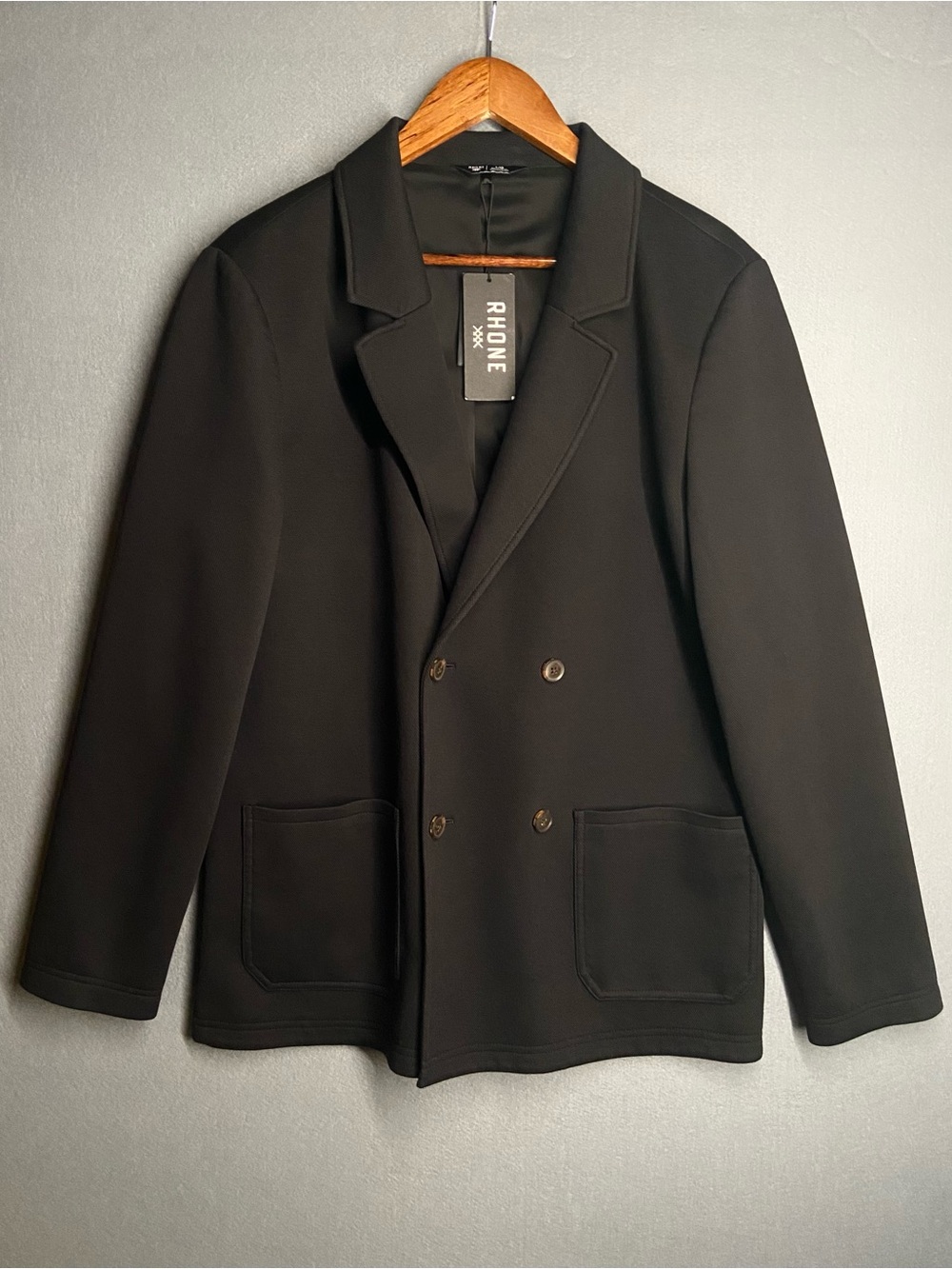 RHONE Black Double-Breasted Coat